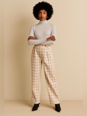 Wilfred Effortless Plaid Pants MARISOL LT BRC Color Cream and Brown Size 4